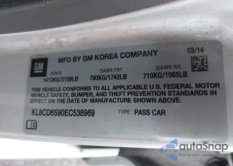 2014 Chevrolet Spark 1Lt Auto from USA, damaged, VIN KL8CD6S90EC538969